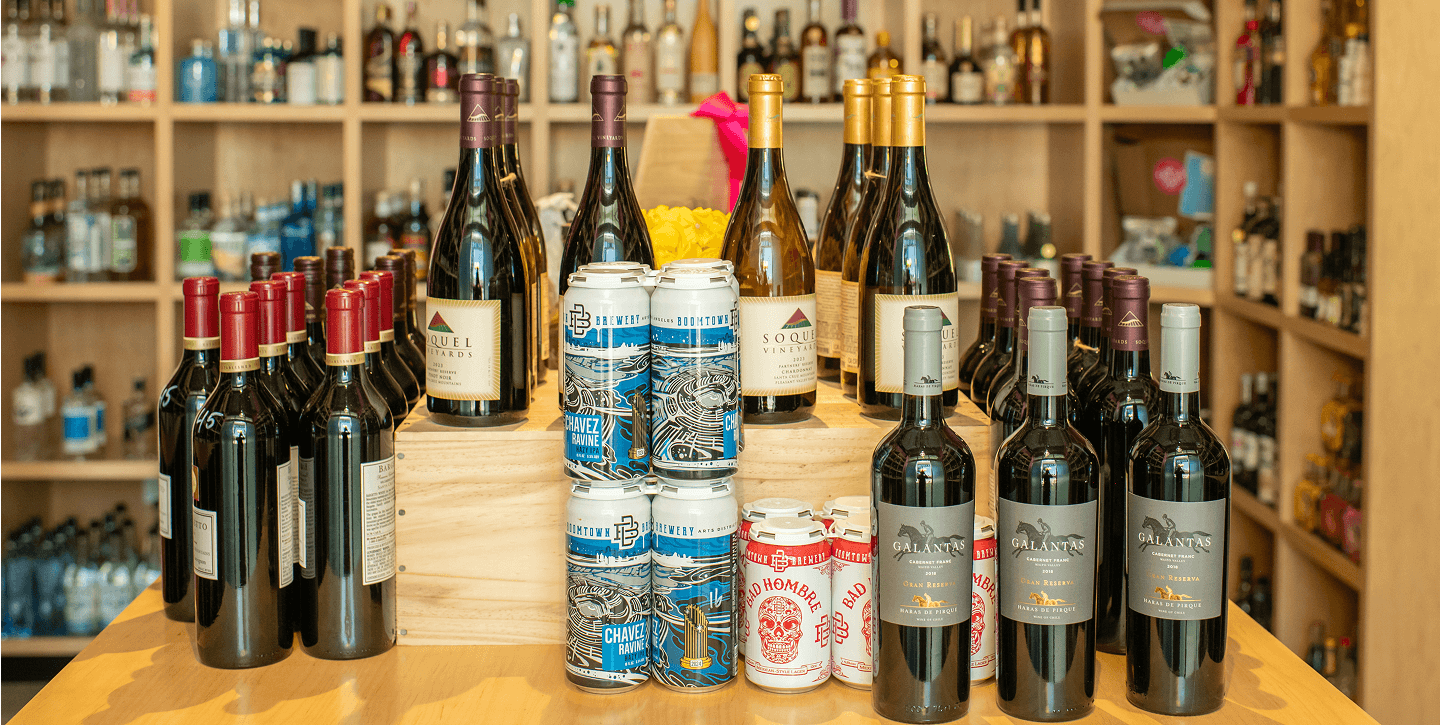 Bottle shop shelves and counter at Pals